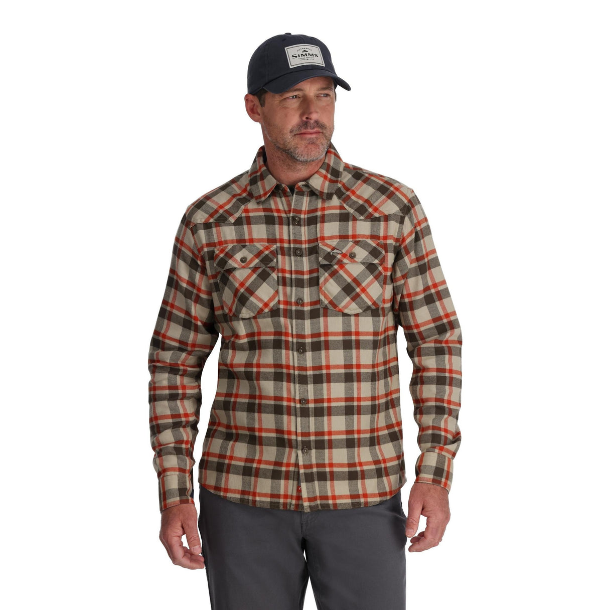 Simms Men's Santee Flannel - Stone Shadow Box Plaid