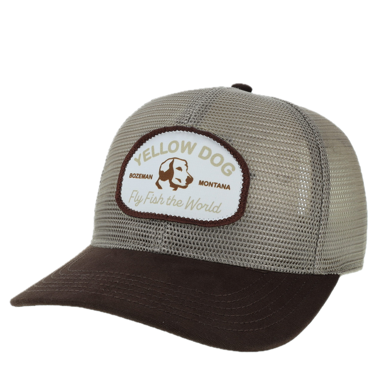 Mesh Fly Fish the World Hat - Khaki/Brown